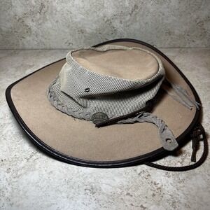 Barmah Canvas Drover 1057 Outback Safari Hat Mesh Air Flow Leather Size Medium